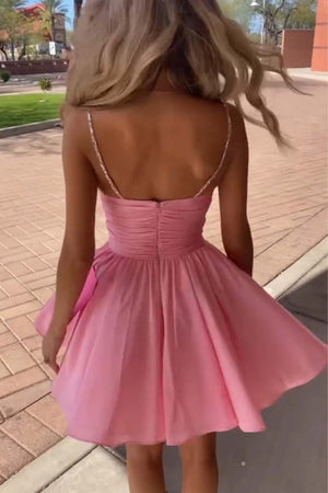 Light Pink Hollow Out A Line Spaghetti Straps Homecoming Dress