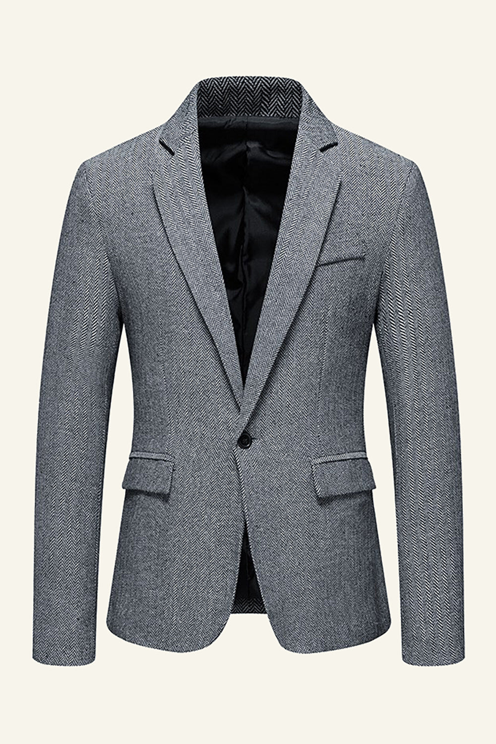 Khaki Notch Lapel Single-Breasted Men's Blazer