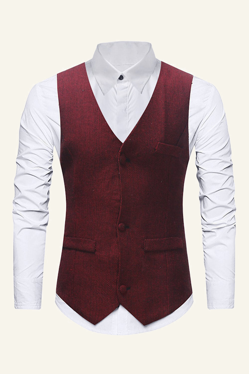 Burgundy Solid Men's Dress Vest With Belt Back