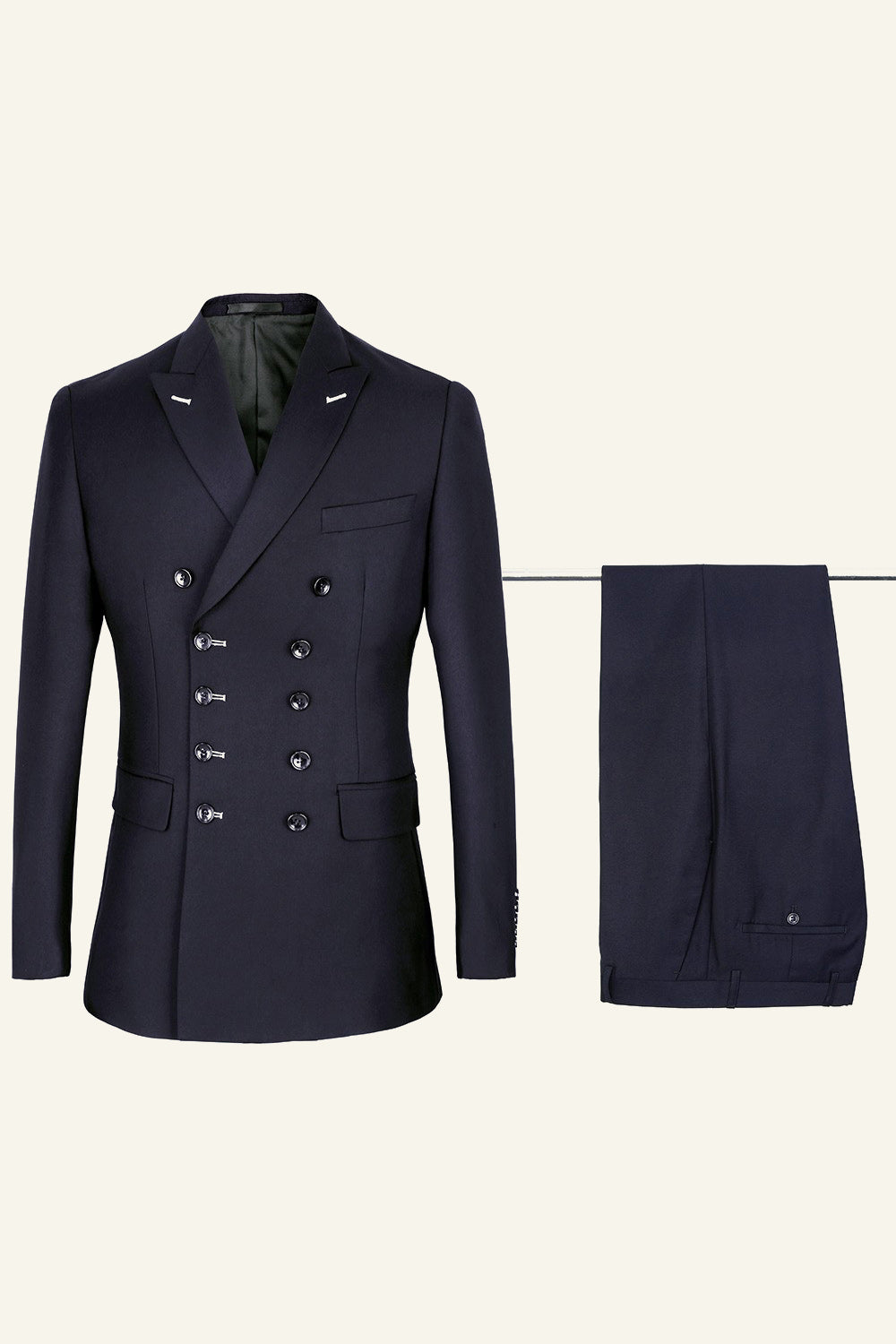 Navy 2 Piece Double Breasted Peaked Lapel Men's Suit