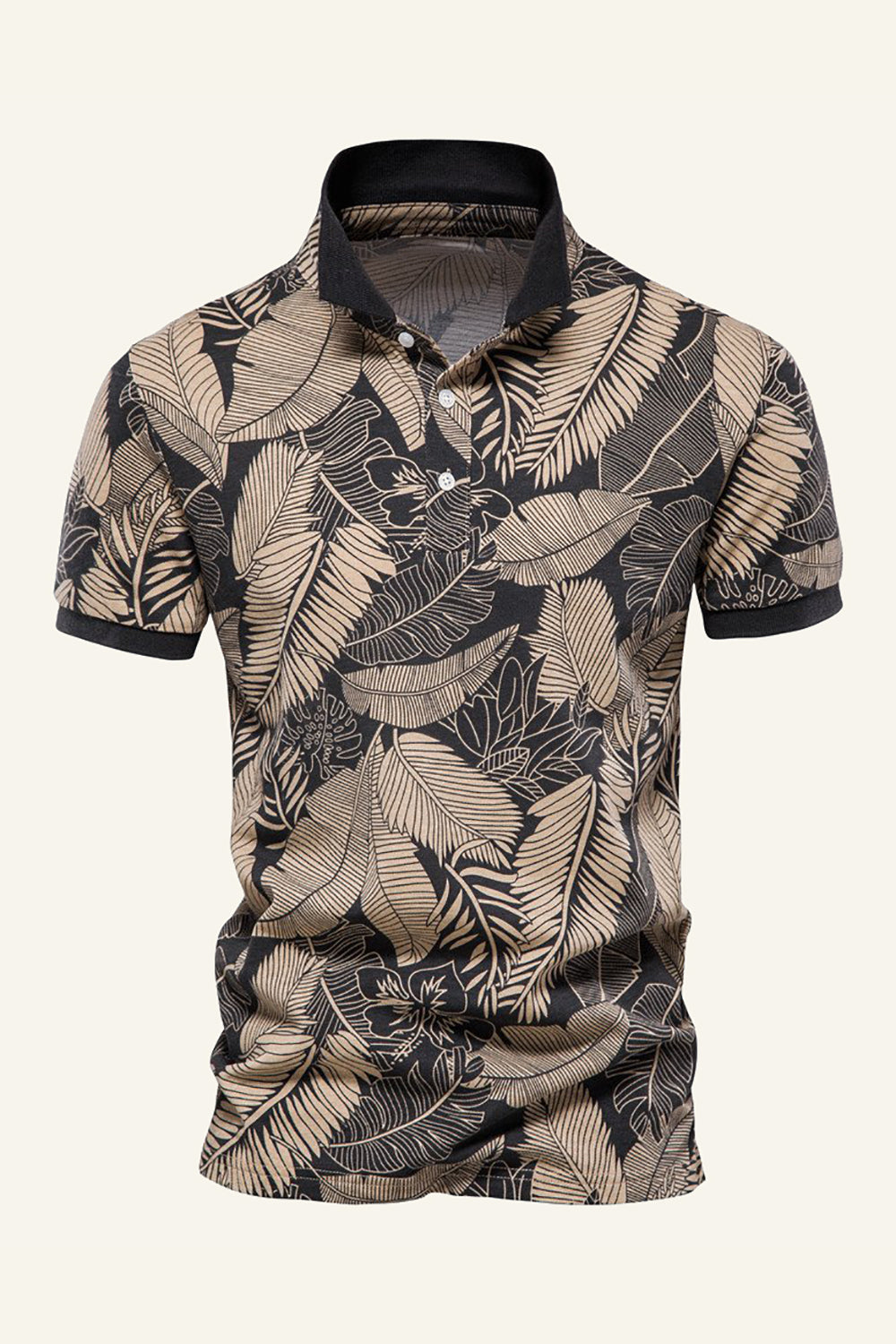 Brown Printed Cotton Casual Polo Shirt