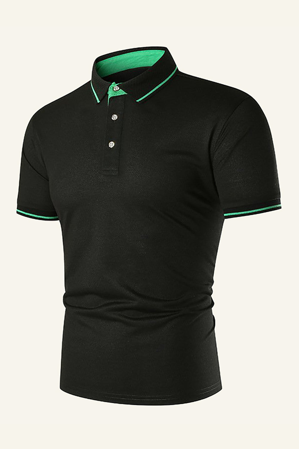 Black and Green Patchwork Casual Polo Shirt