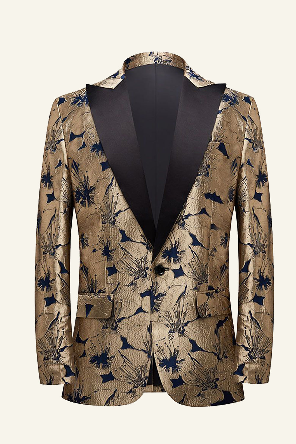 Golden Jacquard Peaked Lapel One Button Men Blazer