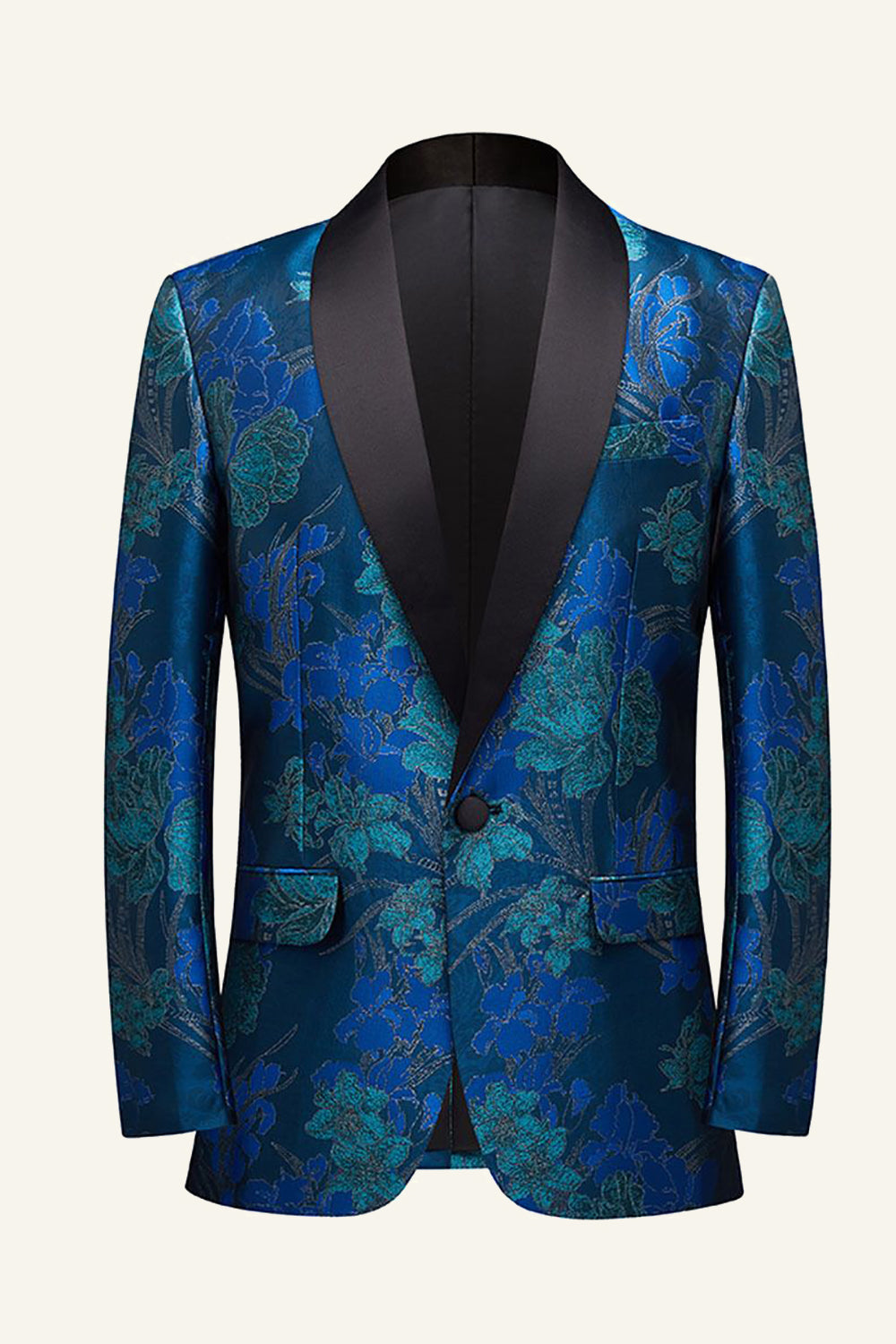 Blue Jacquard Shawl Lapel One Button Men Blazer