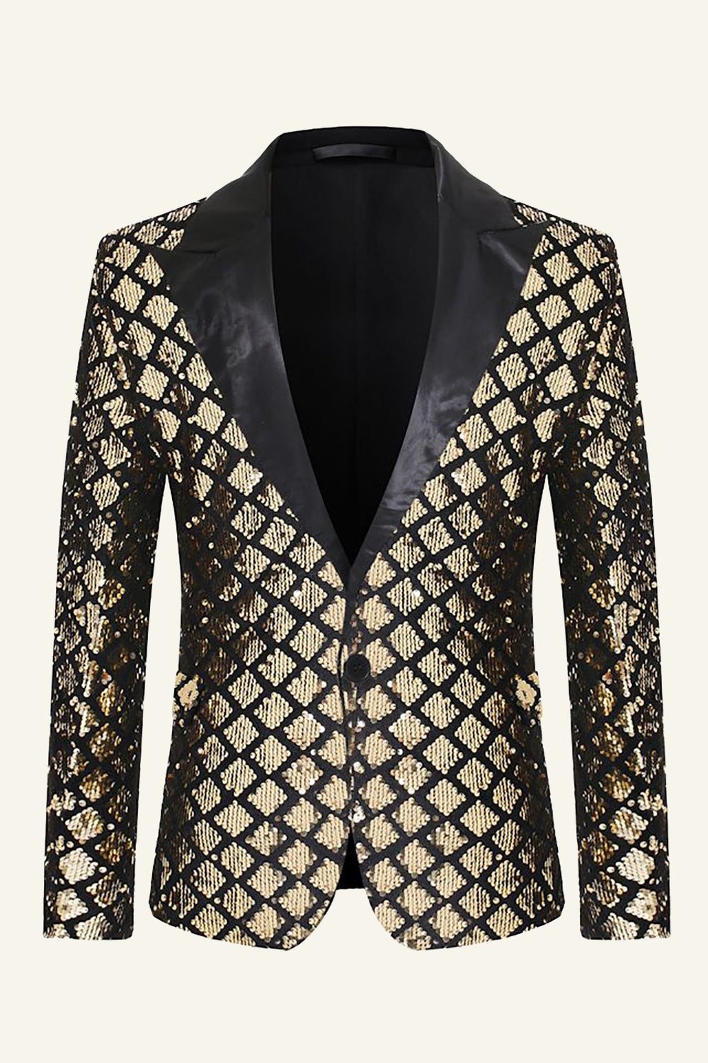 Golden Sequined Peaked Lapel Men's Blazer