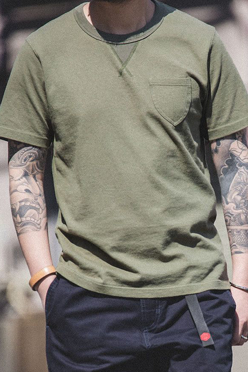 Men's Grey Green Short Sleeves T-shirt With Chest Pocket