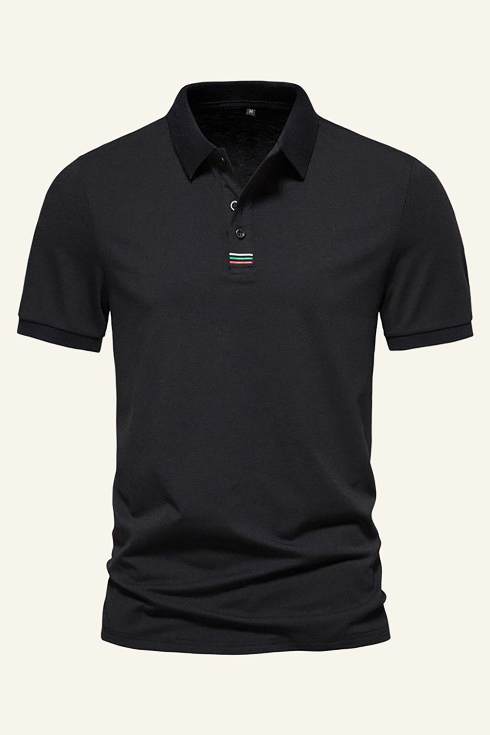 Black Cotton Short-sleeve Casual Polo Shirt