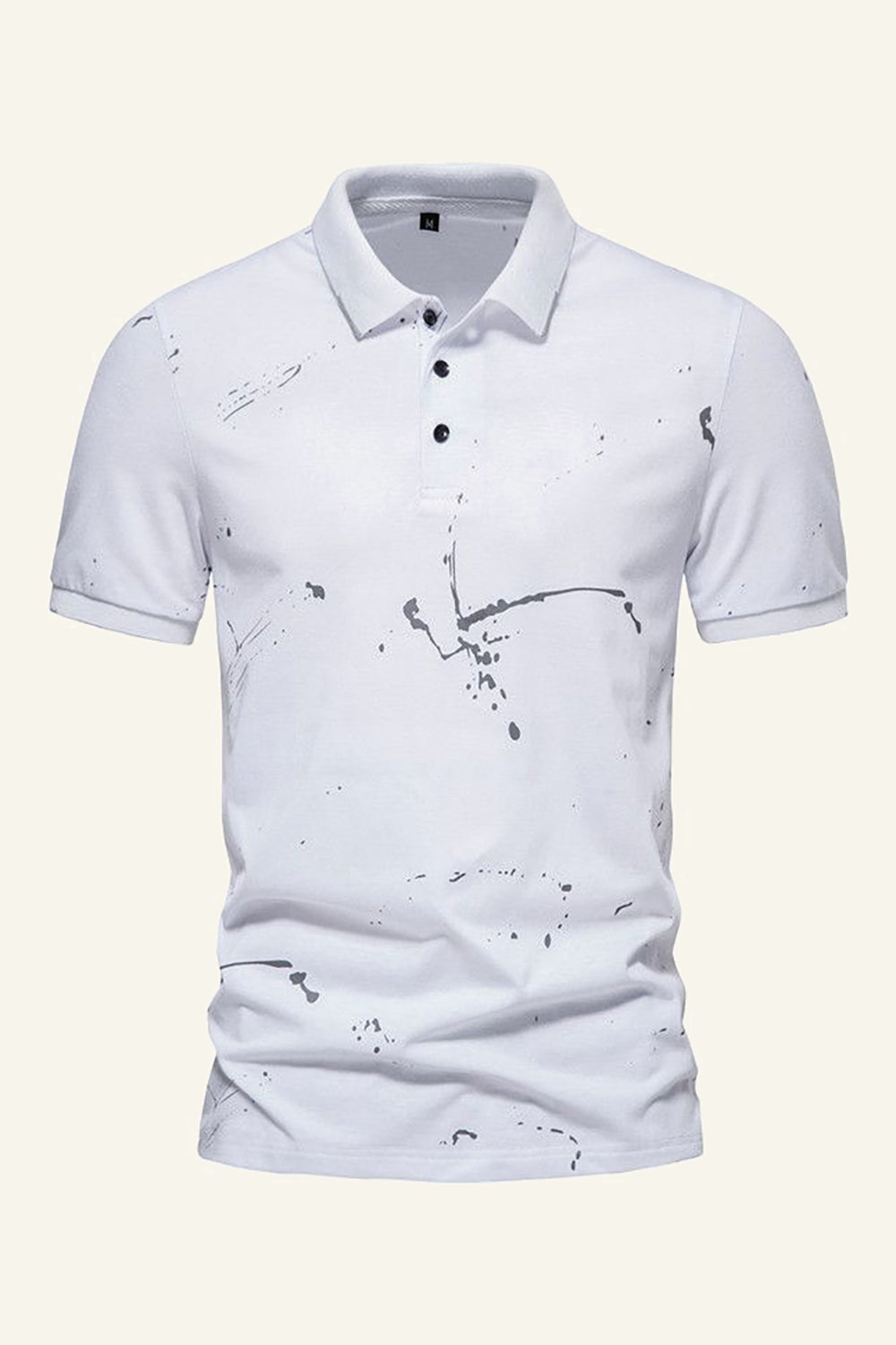 White Printed Cotton Short-sleeve Casual Polo Shirt