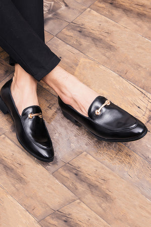 Black PU Leather Slip On Casual Men's Shoes