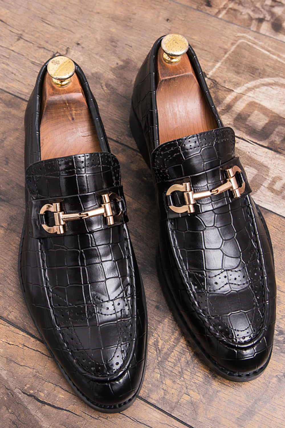 Men's Black Slip-on Leather Monk Shoes