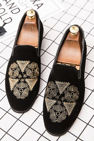 Black Embroidery Slip-On Party Men's Shoes