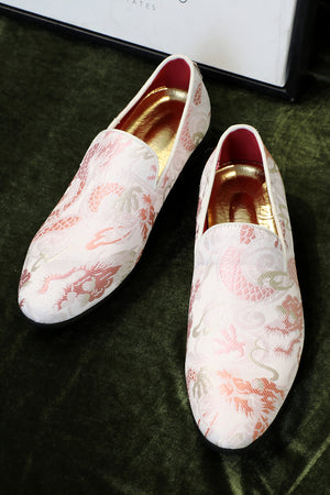 Pink Jacquard Slip-On Men's Shoes