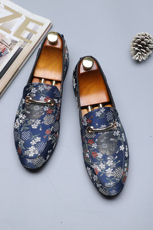 Blue Jacquard Slip-On Men's Party Shoes