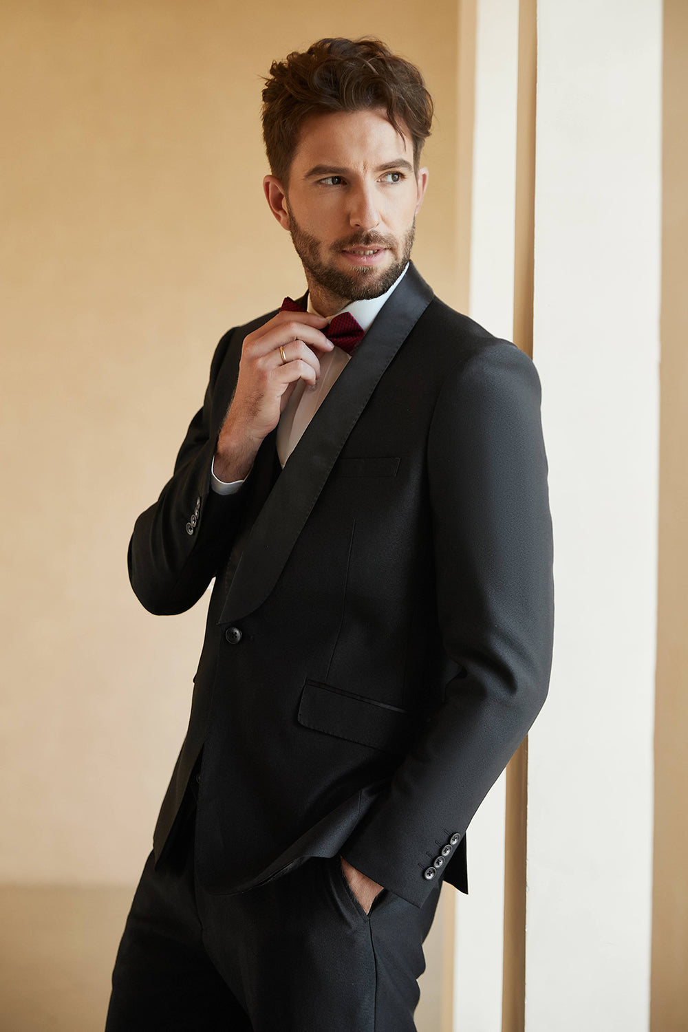 Black 3 Piece Shawl Lapel Men Wedding Tuxedo