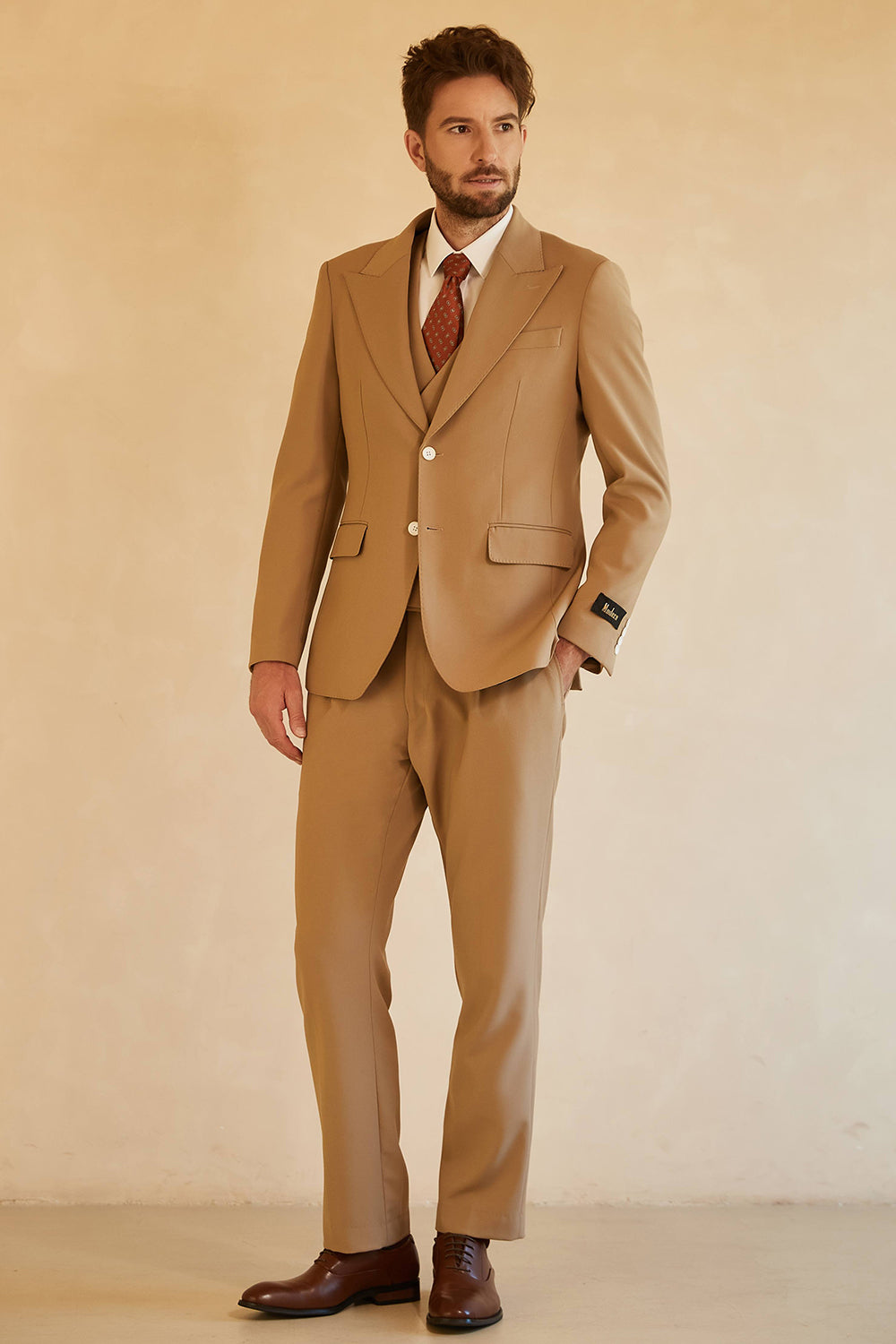 Brown 3 Piece Peaked Lapel Two Button Wedding Men Suit