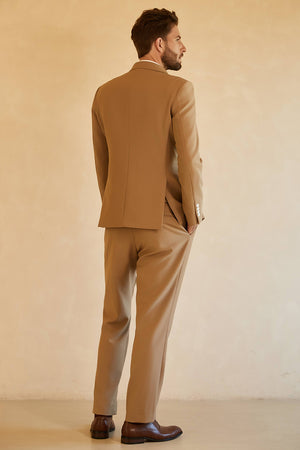 Brown 3 Piece Peaked Lapel Two Button Wedding Men Suit