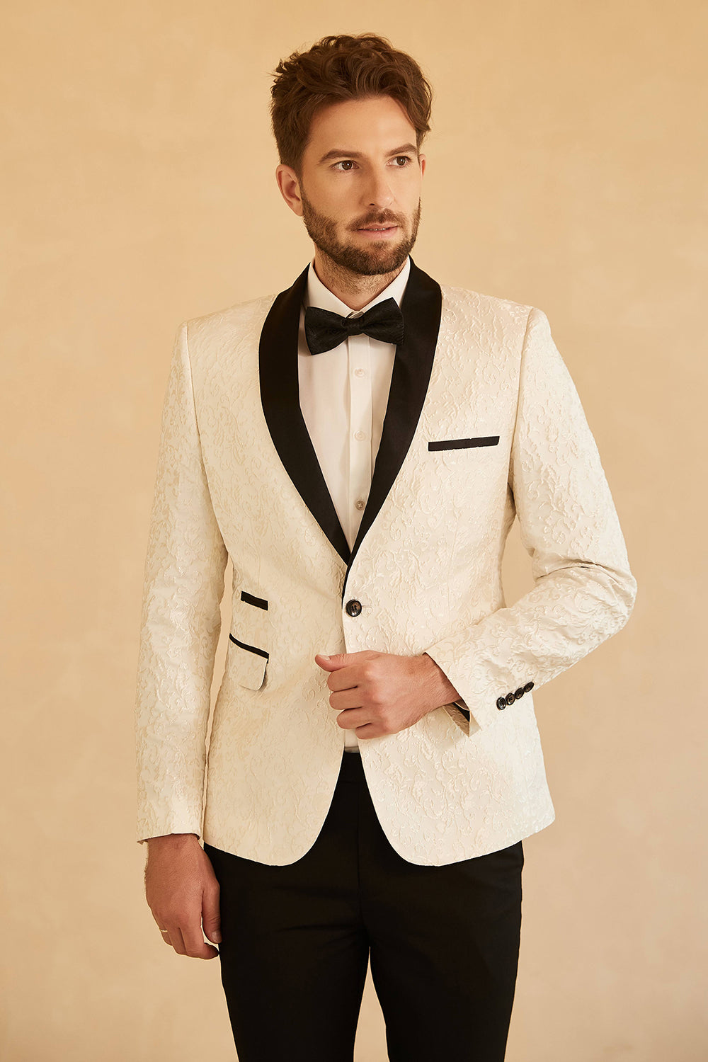 White Jacquard Shawl Lapel Men Blazer