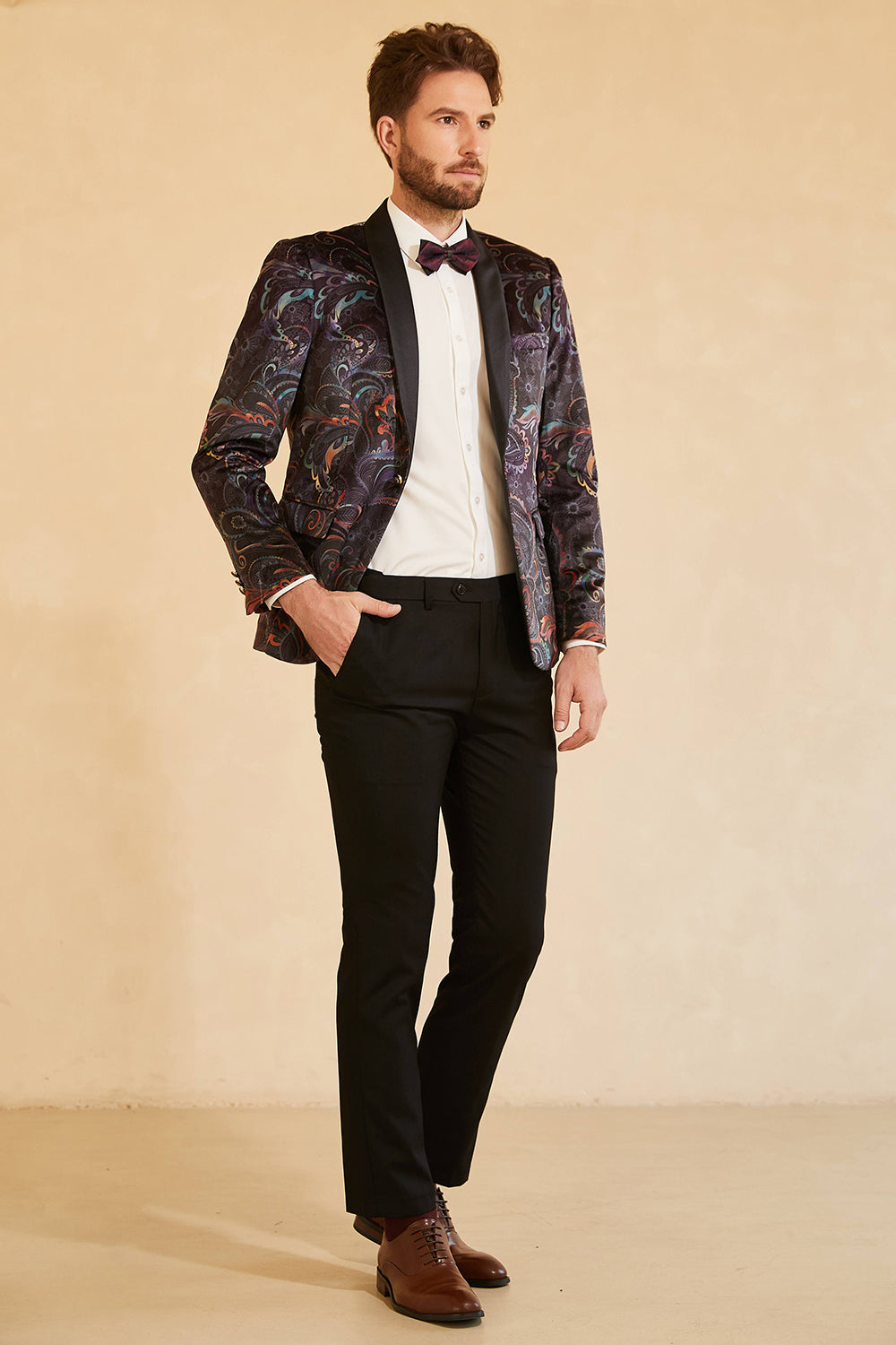 Black Printed Shawl Lapel Men Blazer