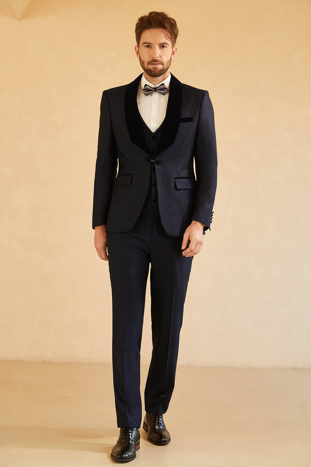 Navy 3 Piece One Button Shawl Lapel Wedding Men Tuxedo