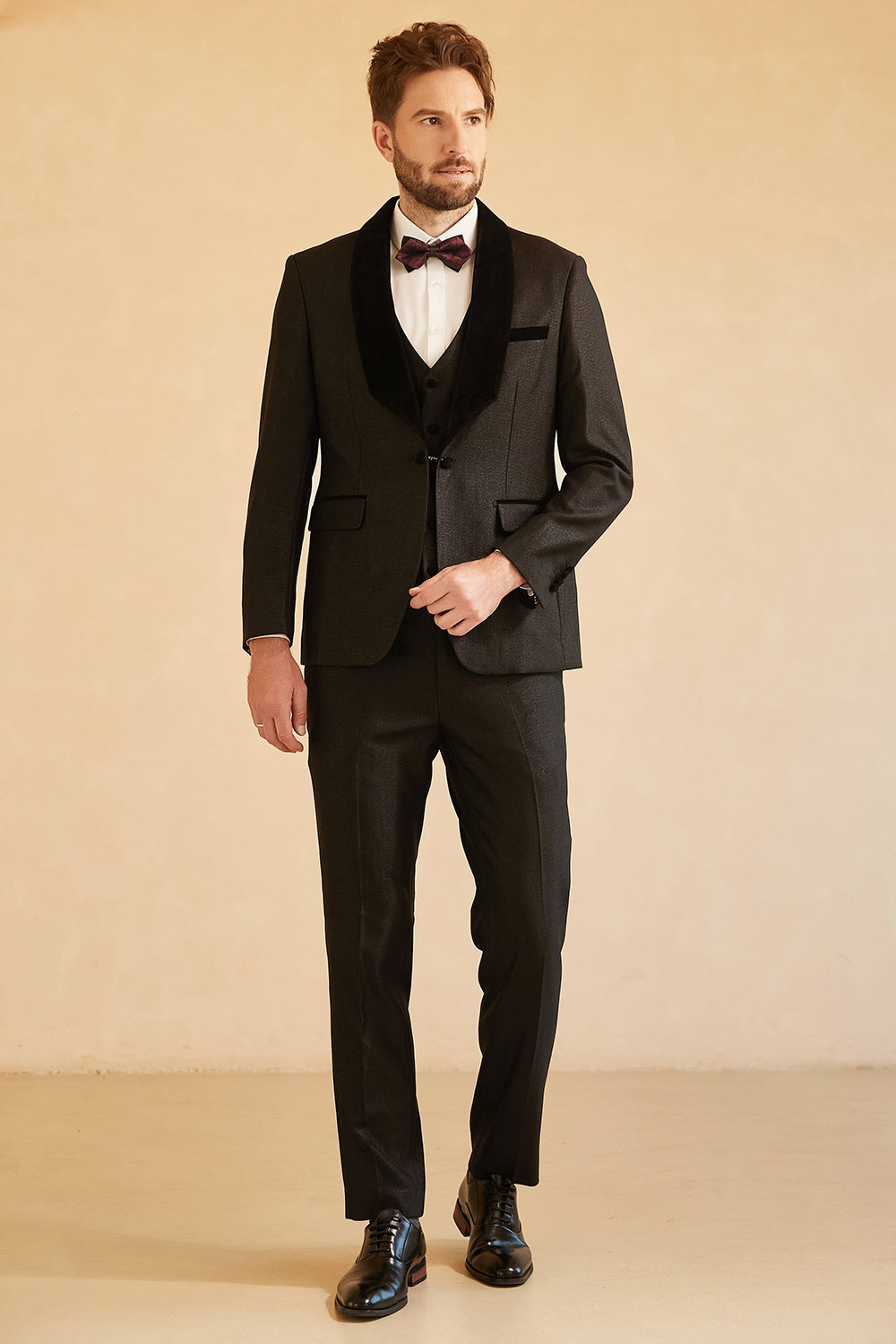 Black 3 Piece One Button Shawl Lapel Wedding Men Tuxedo