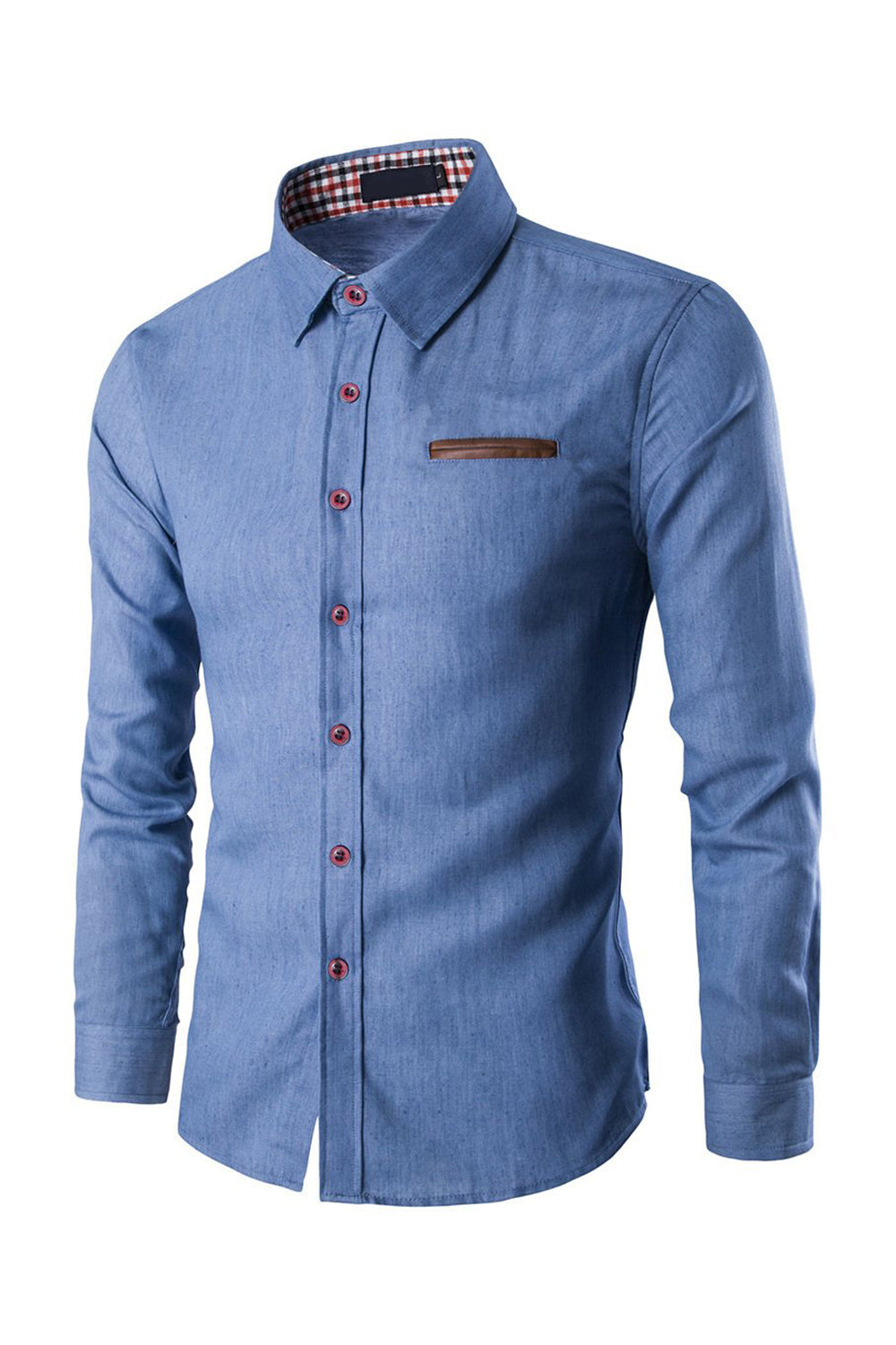 Blue Spread Collar Cotton Long Sleeves Shirt