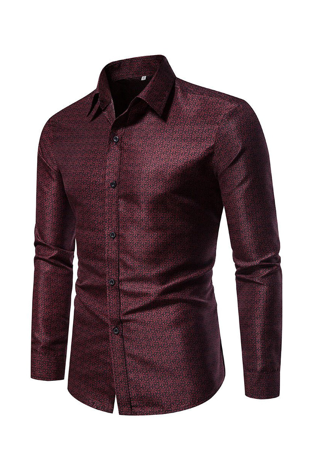 Burgundy Spread Collar Printed Shirt