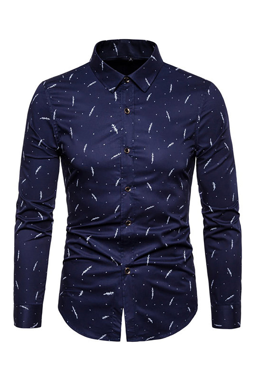 Dark Blue Spread Collar Cotton Printed Shirt