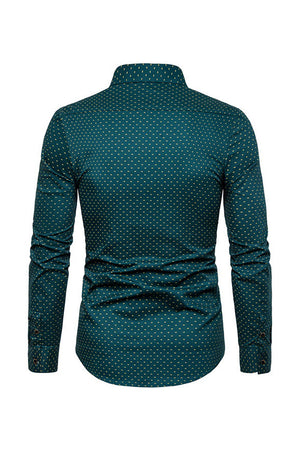 Lake Blue Spread Collar Cotton Polka Dots Shirt