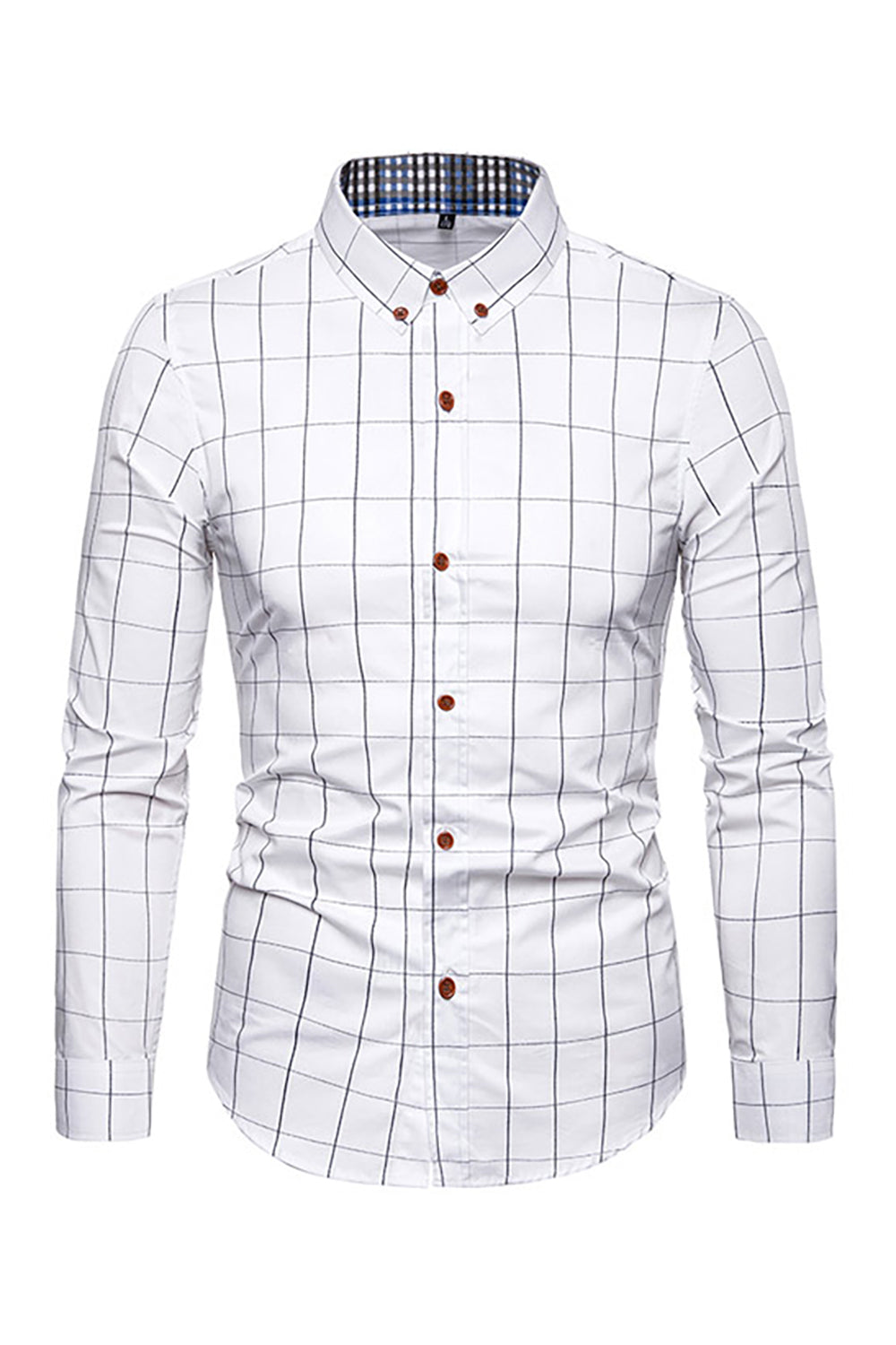 White Plaid Button-Down Collar Shirt