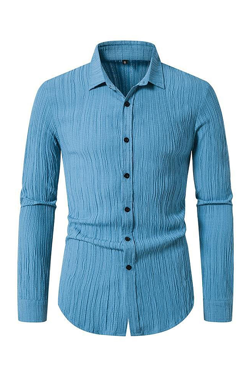 Lake Blue Spread Collar Solid Cotton Shirt