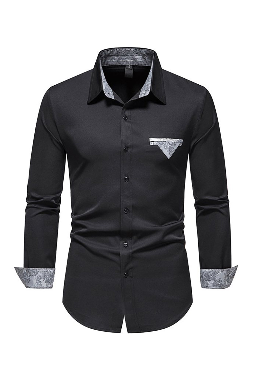 Black Spread Collar Printed Cotton Casual Shirt