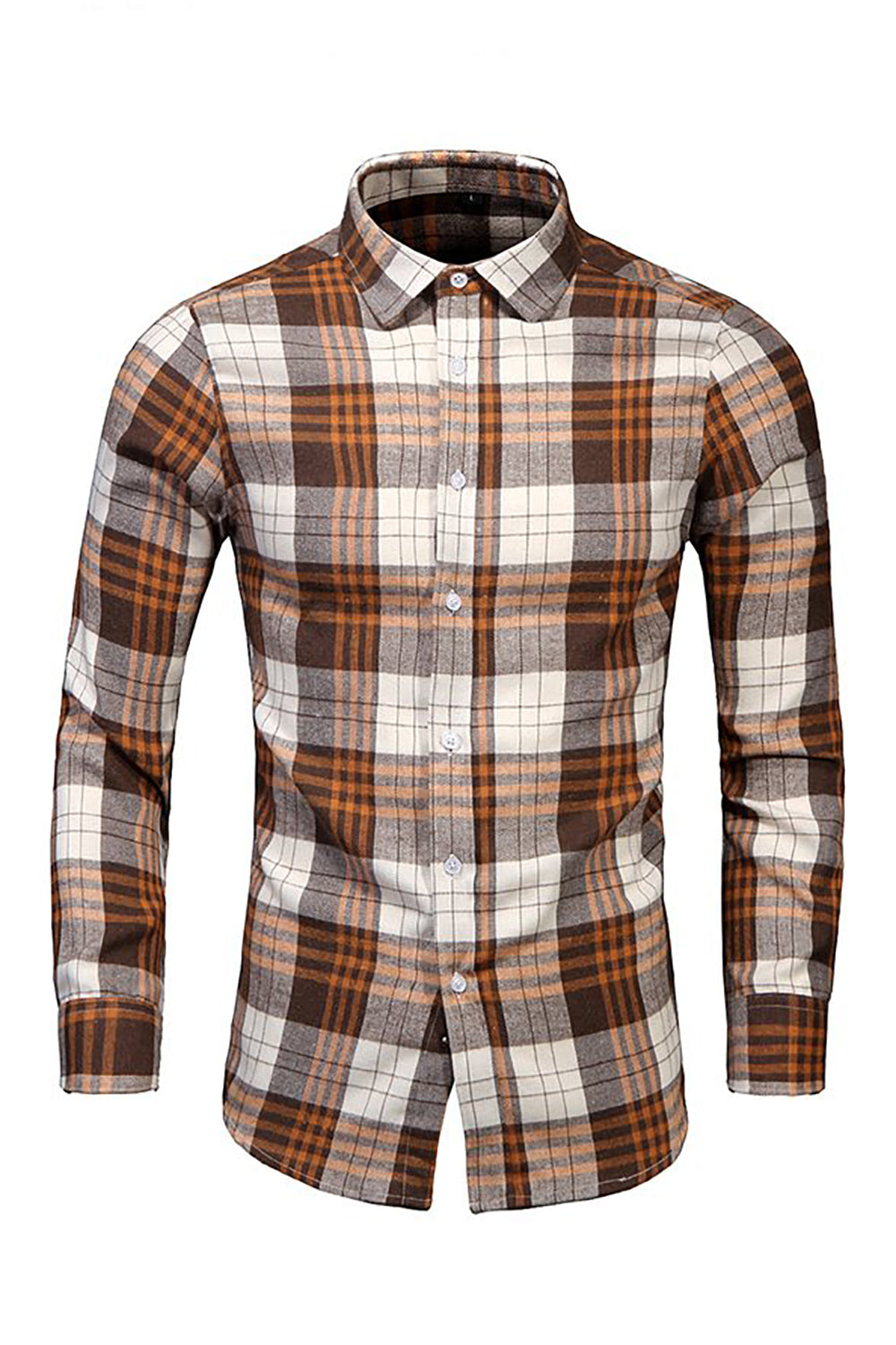 Brown Spread Collar Plaid Printed Casual Shirt