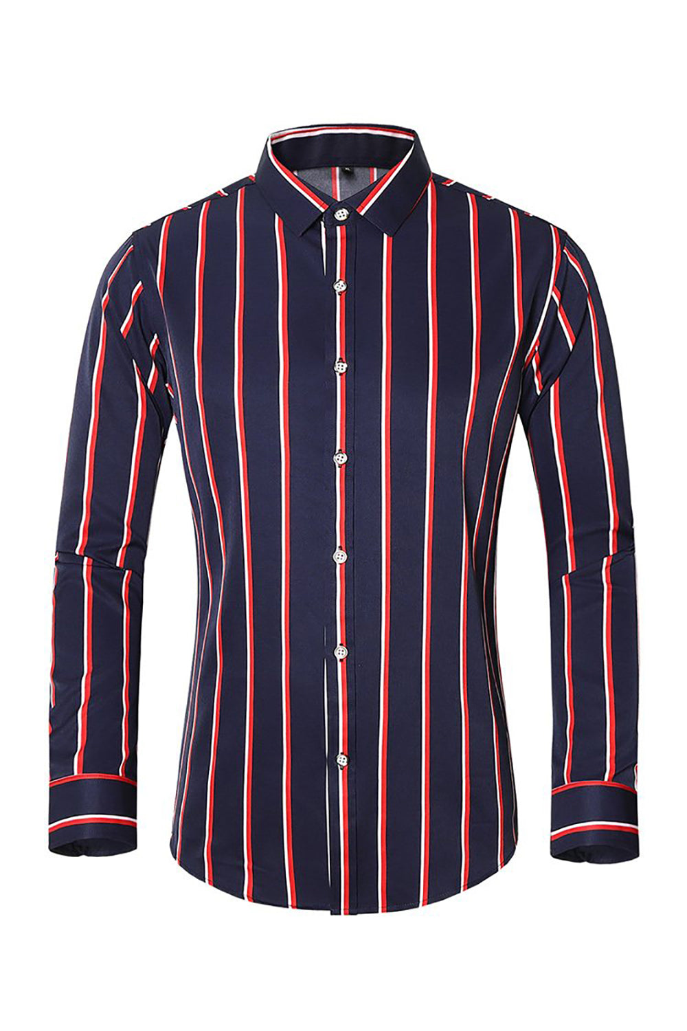 Black Red Stripes Spread Collar Casual Shirt