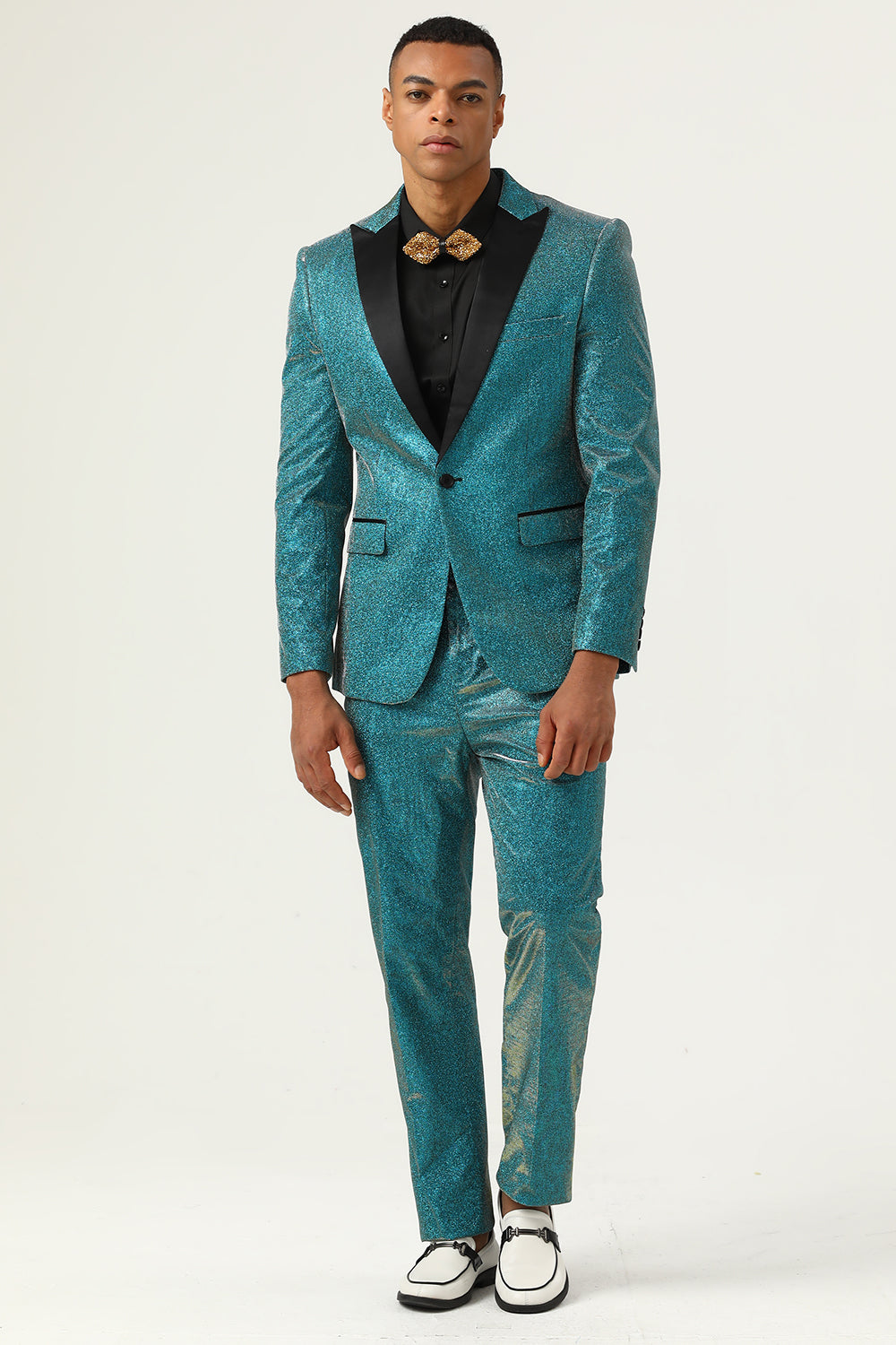 Peacock Blue 2-Piece Peak Lapel Sparkly Men's Suit