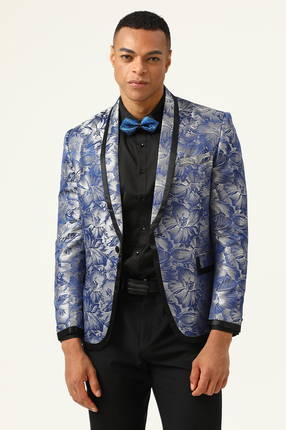 Blue 2-Piece Jacquard Shawl Lapel Men Tuxedo Suit