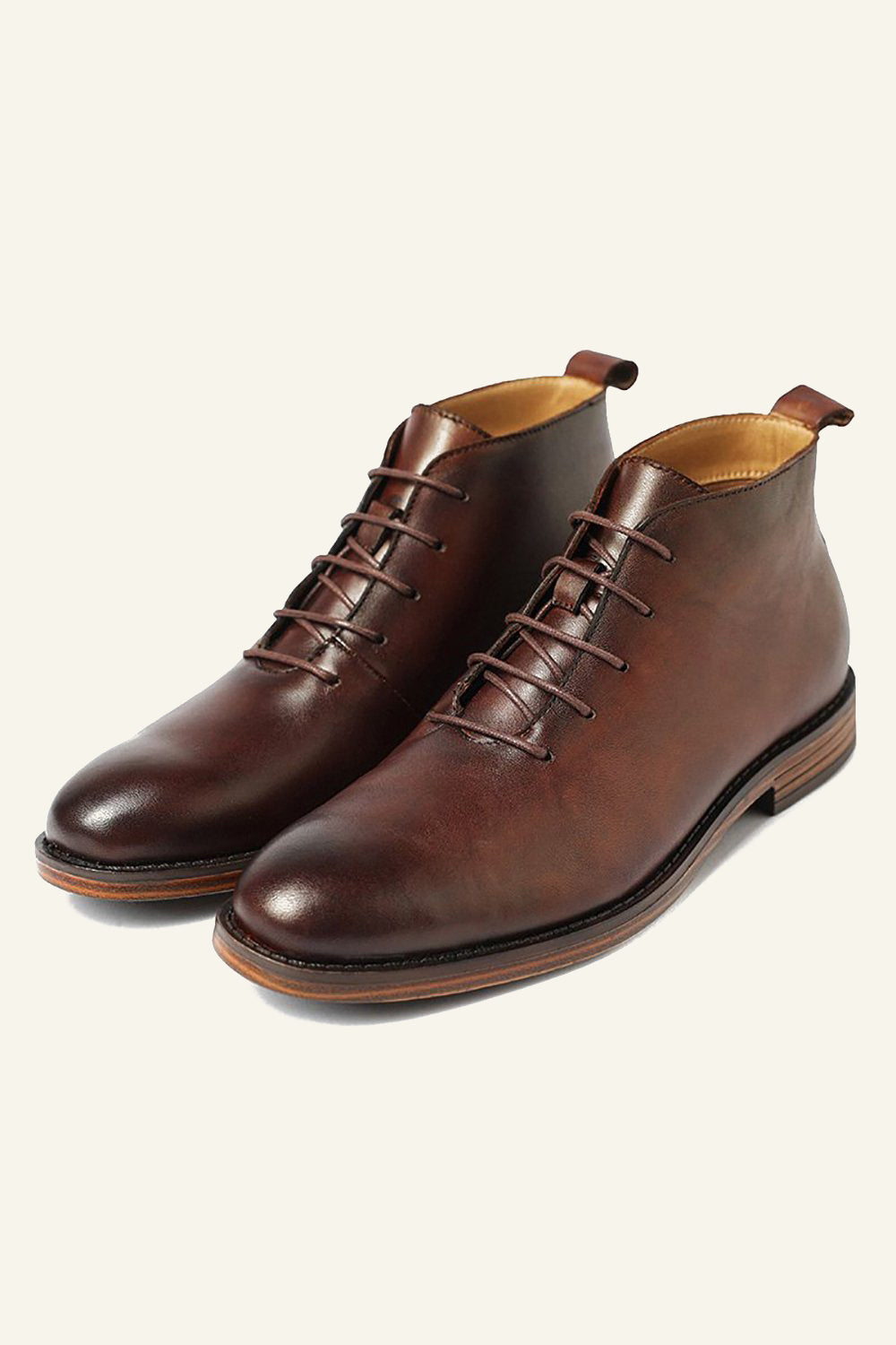 Brown Round Toe Lace Up Men's Leather Shoes