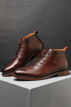 Brown Round Toe Lace Up Men's Leather Shoes