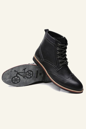 Black PU Leather Lace-Up Men's Boots