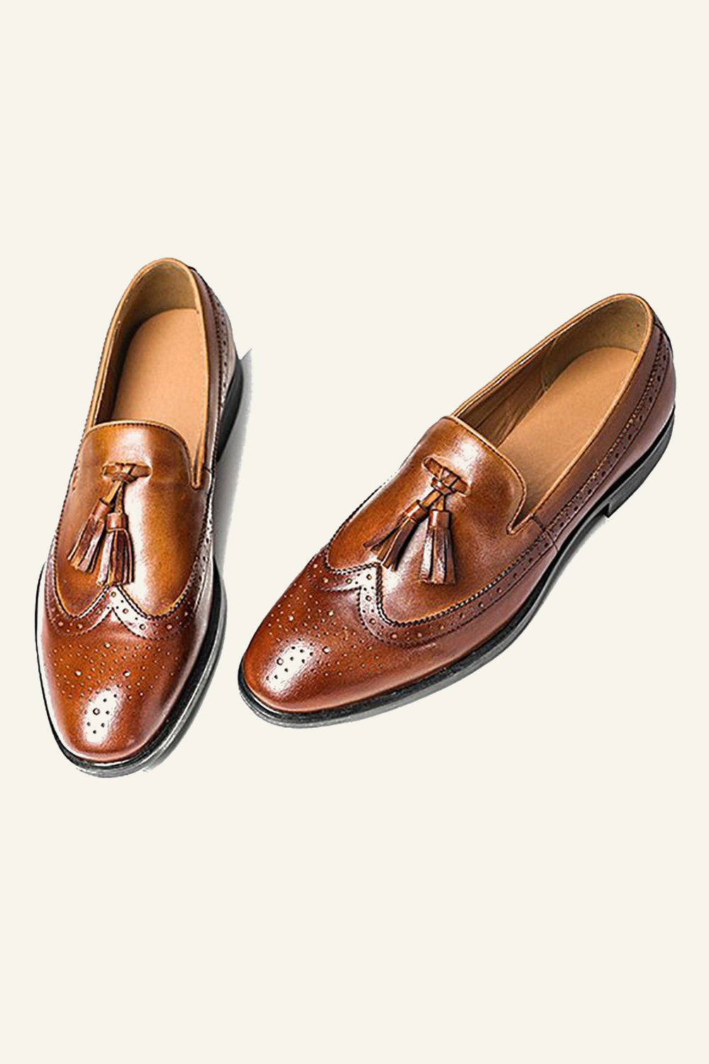 Brown PU Leather Slip On Men's Shoes With tassel