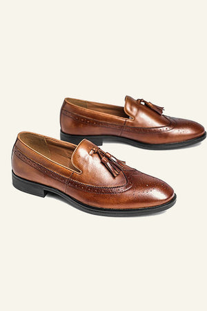 Brown PU Leather Slip On Men's Shoes With tassel