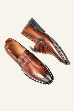 Brown PU Leather Slip On Men's Shoes