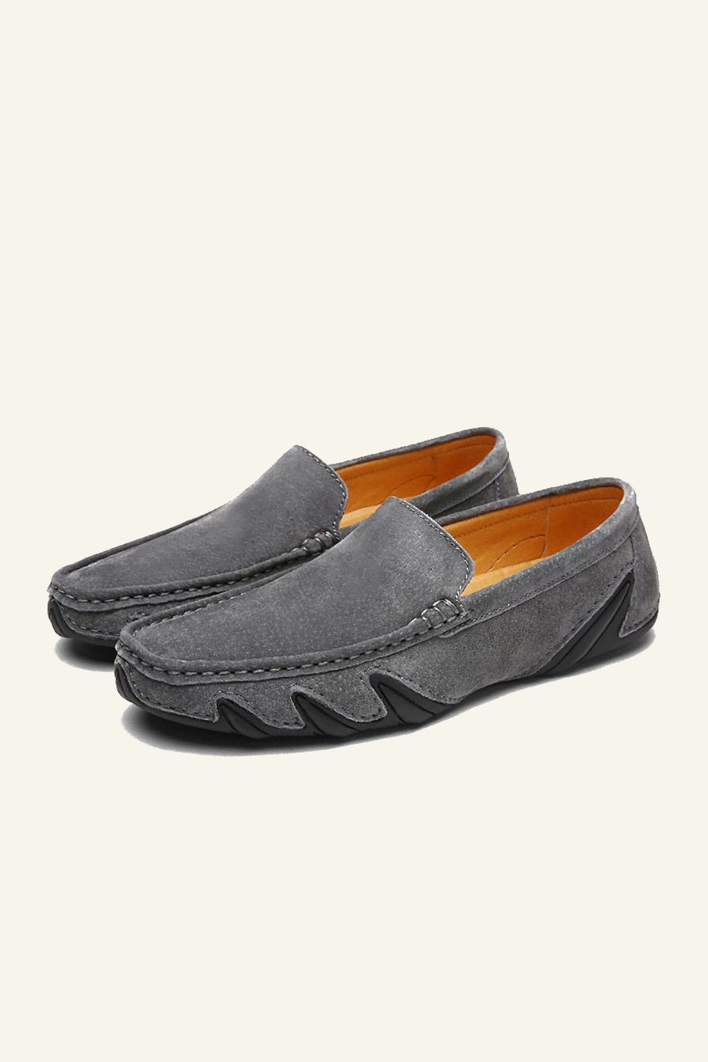 Grey Suede Leather Slip On Men's Shoes