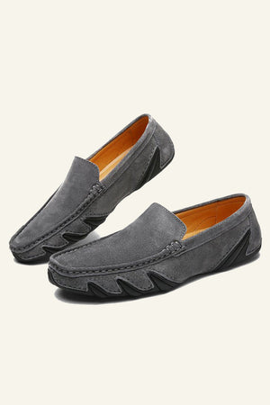 Grey Suede Leather Slip On Men's Shoes