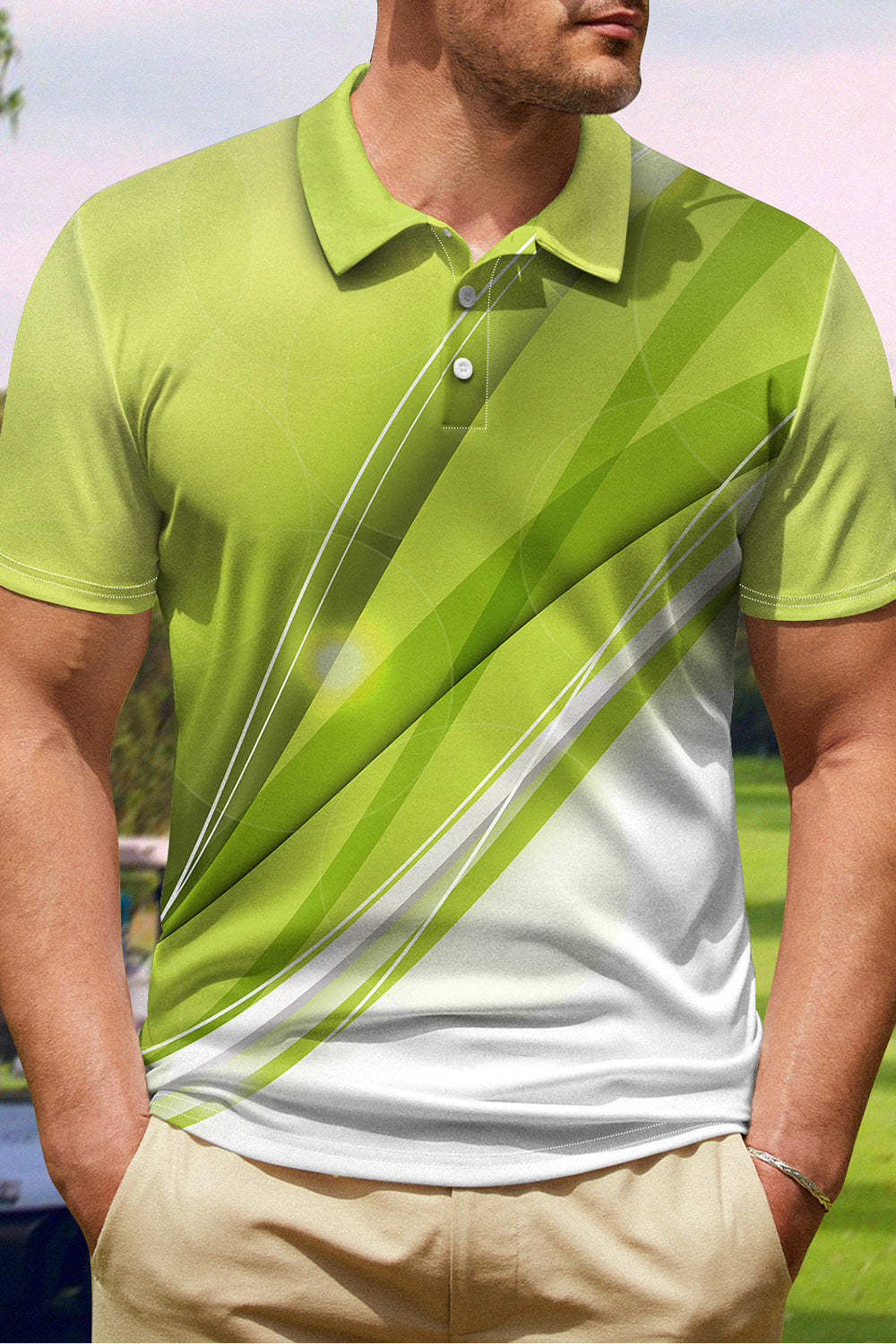 Green Printed Short Sleeves Casual Polo Shirt