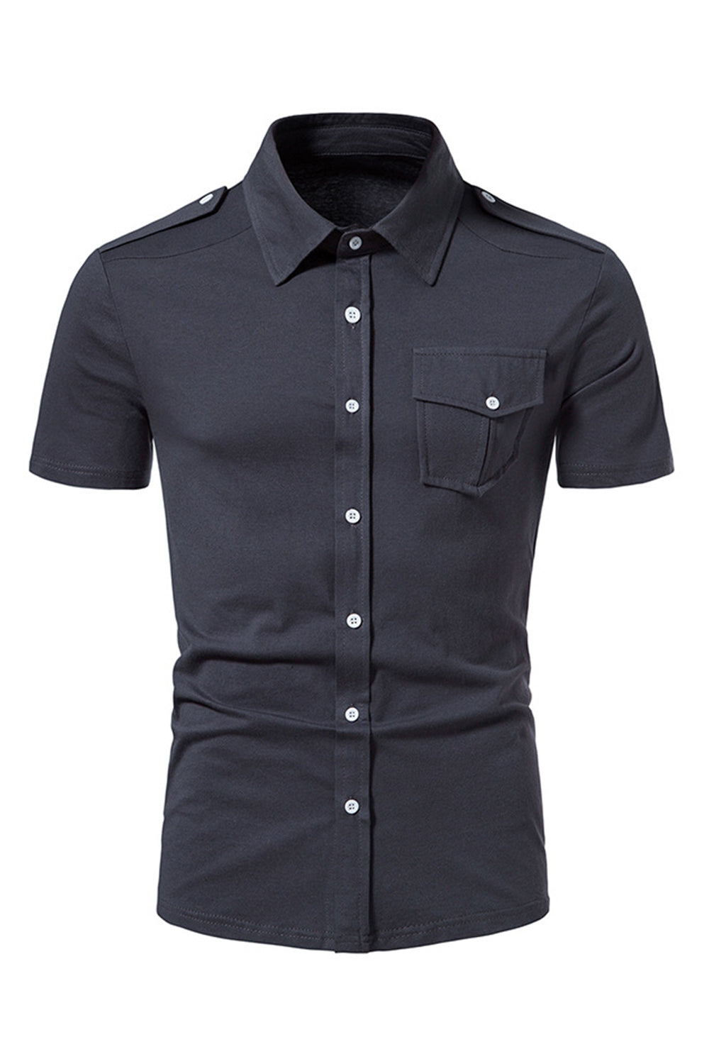 Dark Grey Short Sleeves Single-Breasted Casual Polo Shirt