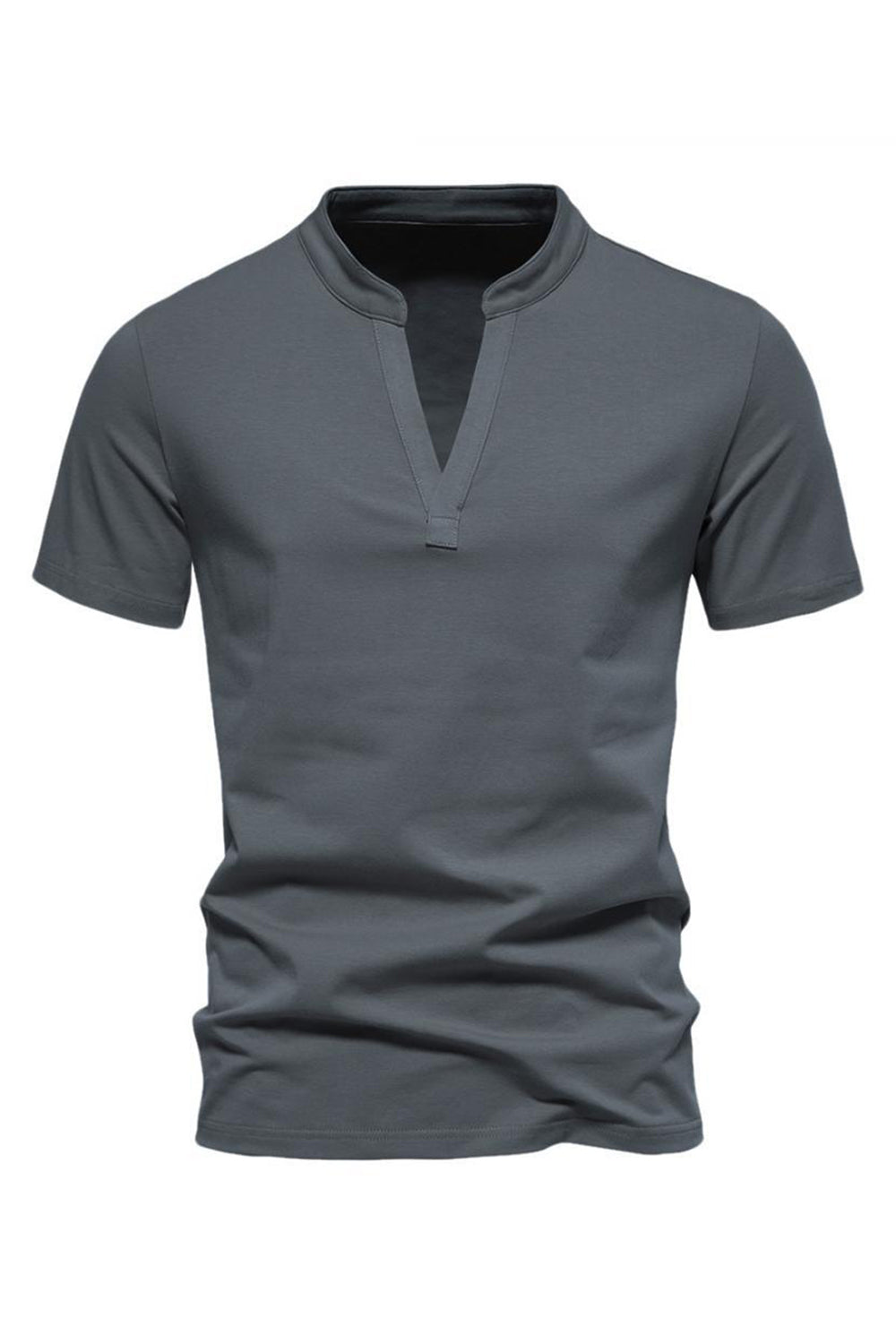 Dark Grey V-Neck Short Sleeves Casual T-Shirt