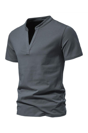 Dark Grey V-Neck Short Sleeves Casual T-Shirt