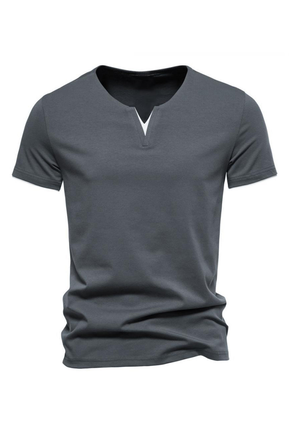 Men's Dark Grey V-Neck Short Sleeves Casual T-Shirt