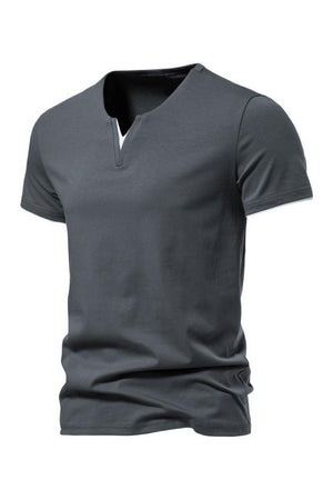 Men's Dark Grey V-Neck Short Sleeves Casual T-Shirt