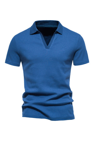 Blue V-Neck Short Sleeves Casual T-Shirt